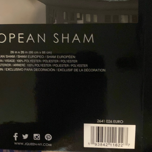 J. QUEEN NEW YORK EUROPEAN SHAM, ALEXANDRA TEAL, w/EMBROIDERY 26” x 26” NWT - Picture 5 of 7